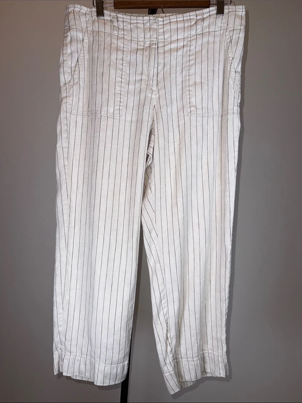 LOFT Striped Linen Blend Wide Leg Crop Pants Pockets | Size 10
